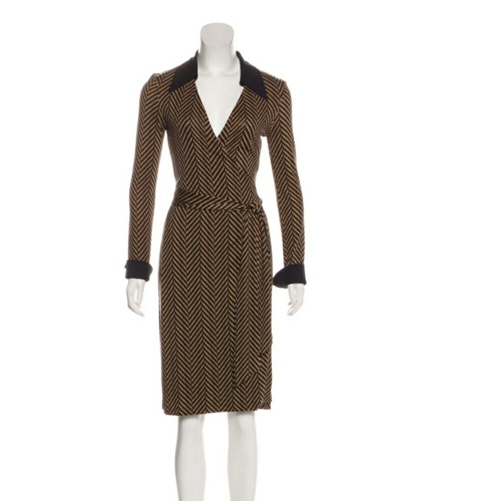 Diane von Furstenberg "Billy Jean" Silk Wrap Dress Sz 8 Brown/black #A1
